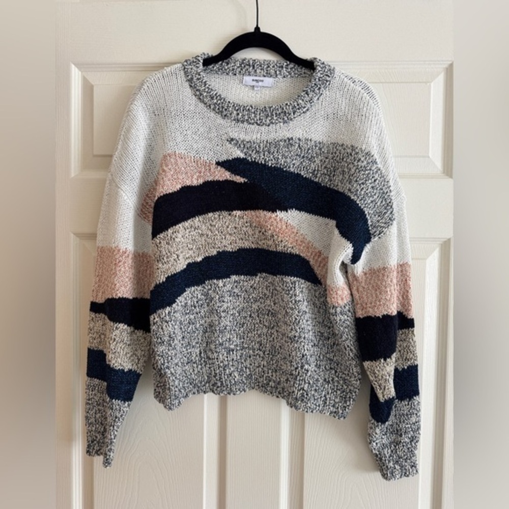 SUNCOO Paris Sweater T2 / Medium Abstract Knit Pullover Neutral Stripe